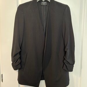 Tahari Woman open-front black blazer with ruched sleeves, size XS